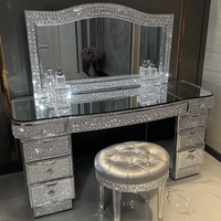 Ensemble coiffeuse de luxe moderne en chêne argenté avec miroir éclairé réglable et tabouret, idéal pour appartement et usage domestique, en bois