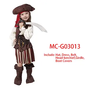 Caribbean Toddler Pirate Girl Costume Halloween Cosplay Pirate Costumes With Hat Children Carnival Party Costume