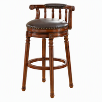 Tabouret de bar de style européen de luxe, dossier en bois massif, chaise de bar en cuir véritable, tabouret de bar en bois massif, chaise de bar pivotante haute