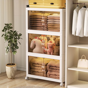 Vêtements en plastique bacs pliants boîte bureau chambre Transparent pliable Double <span class=keywords><strong>porte</strong></span> 5 étagères tiroirs armoire de rangement - Product Image 4