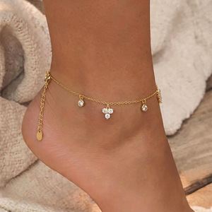 <span class=keywords><strong>Tobillera</strong></span> de Acero Inoxidable con Cadena de Oro 18K, Joyería de Playa Impermeable y Antideslustre, con Dije de Flor Delicada y Circones, para Mujer - Product Image 1