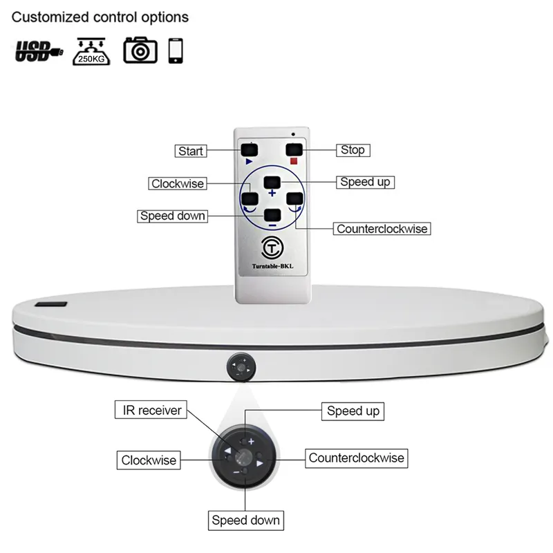80cm kim loại màu trắng 250kg khả năng điện bàn xoay xoay đứng tấm quay Spinner với ổ cắm cho sản phẩm được hỗ trợ hiển thị