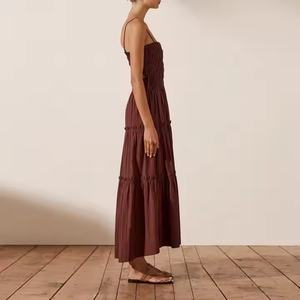 เดรสยาวปานกลางผ้าฝ้ายคุณภาพสูงแบบลำลองสำหรับใส่ไปเที่ยวชายหาดฤดูร้อนปี 2025 ดีไซน์เซ็กซี่สำหรับผู้หญิง - Product Image 4