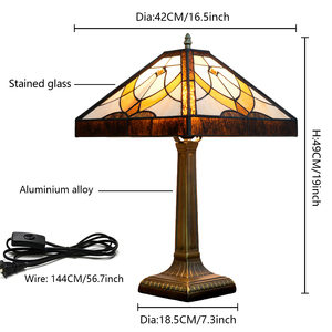 Antique Mission Style Table <strong>Lamp</strong> with <strong>Stained</strong> <strong>Glass</strong> <strong>Shade</strong> Modern Design E26/E27 Base for Home Bedside or Nighttime Decor - Product Image 6