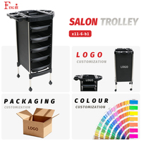 Chariot de Salon pour Coiffeur Fabricant d'Équipement d'Origine, Chariot de Rangement Noir en PP pour Barbier en Gros