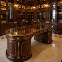 Bureau de direction en bois massif de style rococo européen antique, orné de sculptures à la main, en noyer laqué, meubles de luxe pour patron.