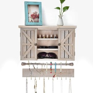Da <span class=keywords><strong>parete</strong></span> in stile rustico Attaccatura Dei Monili Organizer con la <span class=keywords><strong>Parete</strong></span> Montato Maglia Dei Monili Del Supporto e di Legno Barn door Decor - Product Image 4