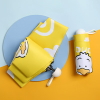 Nouveau Parapluie de Poche Manuel Mini Pliant 8 baleines, Motif Canard Mignon, Revêtement Caoutchouc Noir Anti-UV, pour Soleil et Pluie