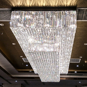 Sang Trọng Đèn Chùm Bắc Âu Trang Trí Nội Thất Thương Mại Không Gian Khách Sạn Vàng Lớn Thủy Tinh Hình Chữ Nhật Trần Pha Lê <span class=keywords><strong>LED</strong></span> Đèn Chùm - Product Image 5