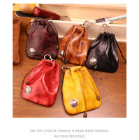 Nouvelle mini-clé universelle vintage en cuir pleine fleur tanné végétal, mini-sac à main unisexe