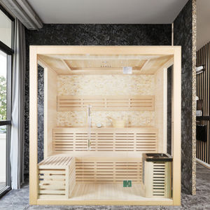 Sauna de Vapor Cuadrada con Logotipo Personalizado, Puerta de Vidrio, Madera Natural, Sauna Cuadrada con Puerta de Vidrio para Jardín - Product Image 1