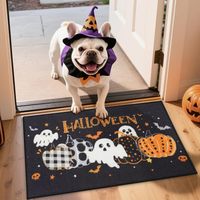 Tapis d'entrée décoratif antidérapant pour Halloween, motif fantômes et citrouilles, à profil bas, lavable, pour les fêtes d'Halloween