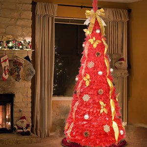 Pre-Lit Pre-Versierde Pop-Up Kerstboom, Witte Kerstbal En Noten Decoratie Ornamenten Gouden Strik Lint Kerstboom - Product Image 1