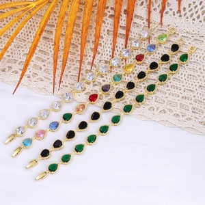Pulsera de cadena tipo tenis Jxx con baño de oro de 14K, circonia color latón y cristal en forma de lágrima, joyería nupcial de moda. - Product Image 1