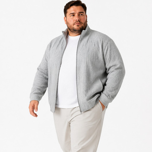 Blouson Homme en Maille Côtelée à Col Montant, Entièrement Zippé, en Coton Épais, Décontracté, Grande Taille, Coupe Ample et Décontractée, 6XL - Product Image 2