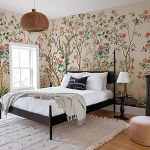 Tapis <span class=keywords><strong>mural</strong></span> chinois personnalisé à motifs floraux et oiseaux, papier peint imperméable et ignifuge pour fond de télévision, design <span class=keywords><strong>mural</strong></span> pour tête de lit de chambre - Product Image 2