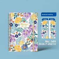 Carnet de planification A5 personnalisé à spirale Wire-O, motif floral, 2026-2027, agenda quotidien en anglais, 142 pages, papier 100 g/m²