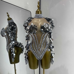 Costume da donna sexy Kpop con paillettes, strass, rete trasparente in vita, tuta intera per bar, GOGO, <span class=keywords><strong>DJ</strong></span> - Product Image 1