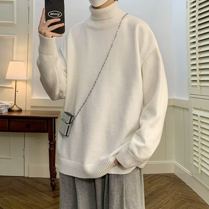 <span class=keywords><strong>Pull</strong></span> en tricot de couleur unie à <span class=keywords><strong>col</strong></span> haut pour garçon polyvalent chaud intérieur automne hiver Plaid à la mode <span class=keywords><strong>pull</strong></span> à fond ample ligne de printemps - Product Image 2