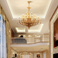 Lustre en laiton de style européen, villa de luxe, salle à manger, rétro français, hall d'hôtel, luminaire suspendu décoratif à LED