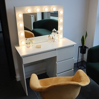 Prix bas Vintage moderne rond 3 voies miroir tiroir large mode coiffeuse blanc vanité maquillage avec tabouret