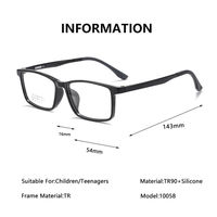 Lunettes en silicone TR90 flexibles, monture carrée complète, pour adolescents, garçons et filles, 54-16-143, sûres, OEM ODM, montures de lunettes