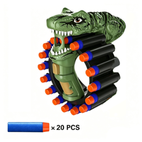 Pistolet à balles souples rotatif manuel en forme de dinosaure, tourelle de 20 coups, lanceur de fléchettes en mousse EVA, balles arrondies sûres, pour enfants de 5 à 7 ans