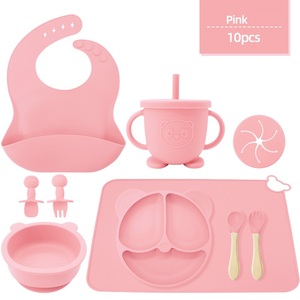 Dark Red Silicone Baby <b>Dinnerware</b> <b>Set</b> with Suction Base Unbreakable Toddler Feeding Plate Bowl Fork Spoon Eco Friendly BPA Free - Product Image 6