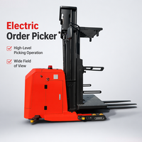 Chariot élévateur électrique complet 9m pour picking de commandes, avec transpalette surélevé, pour entrepôt, avec déplaceur latéral hydraulique et batterie au plomb-acide
