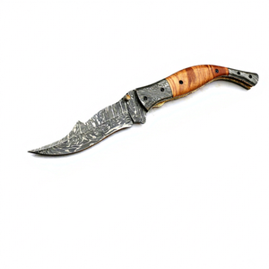 Couteau de chasse pliant personnalisable OEM pour homme en acier Damas, manche en bois, idéal pour la pêche, le camping et la randonnée - Product Image 1