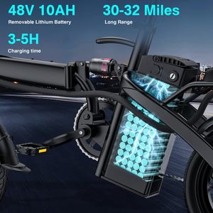 Expédition vers la <span class=keywords><strong>Tanzanie</strong></span>, Vélo électrique pour adultes et adolescents, Vélo électrique pliable 48V 10Ah, moteur 560W, pneu 14 pouces, 30 °   Freins à disque doubles pour la montagne - Product Image 3