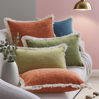 Ensemble de coussins carrés à franges en polyester et lin de couleur unie, style luxe léger, pour la décoration du canapé du salon