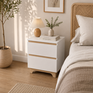 Table de chevet moderne à 2 tiroirs avec design bicolore sans poignée - Product Image 4