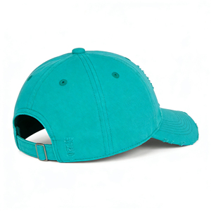 Casquette de baseball délavée bleu sarcelle à 6 panneaux avec texte brodé – Chapeau de soleil léger en coton lavé pour les sports de plein air - Product Image 4