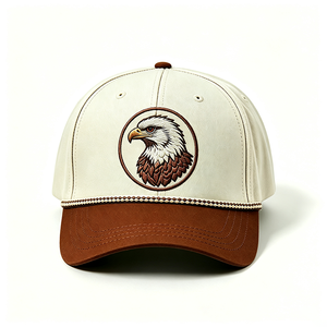 Casquette de baseball unisexe 6 panneaux 100 % coton style occidental sportif avec patch brodé aigle bicolore blanc et marron à visière incurvée - Product Image 4