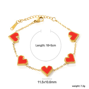 Heart-Shaped Stainless Steel <b>Bracelet</b> Gold Chain <b>Red</b> Black White Enamel Unisex Jewelry Gift Fashion Accessory - Product Image 5