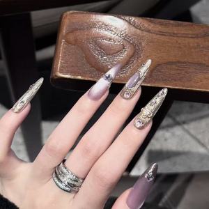 Colección de Diseño, Uñas Postizas Hechas a Mano con Efecto Ojo de Gato, Adhesivos para Uñas con Perlas, Uñas Francesas Populares - Product Image 3