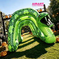 Arche d'entrée gonflable géante en forme de serpent vert, tunnel gonflable de serpent aux grandes crocs pour la décoration d'événements extérieurs et de parcs à thème d'Halloween