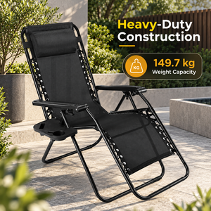 Juego de 2 Sillas de Gravedad Cero, Plegables y Reclinables para Exteriores, con Almohada y Portavasos, para Piscina o Playa, Color Negro - Product Image 6