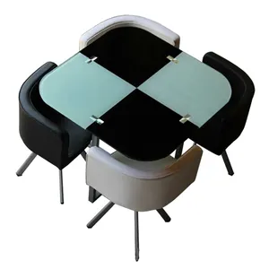 Desain sederhana Modern furnitur ruang makan bulat putih hitam, Set meja makan dan kursi kaca antigores