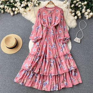 Abito invernale a <span class=keywords><strong>maniche</strong></span> <span class=keywords><strong>lunghe</strong></span> Casual di nuova moda da <span class=keywords><strong>donna</strong></span> abbigliamento all'ingrosso con stampe floreali - Product Image 1