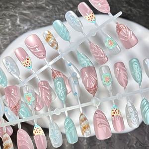 En gros 10Pcs Réutilisable Court Amande Faux Ongles 3D Shell Motif Yeux De Chat Presse sur Ongles pour L'<span class=keywords><strong>été</strong></span> - Product Image 3