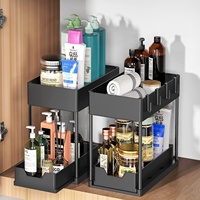 Étagère de rangement double couche coulissante en plastique pour cuisine, multifonctionnelle, pour comptoir, bols, baguettes et évier