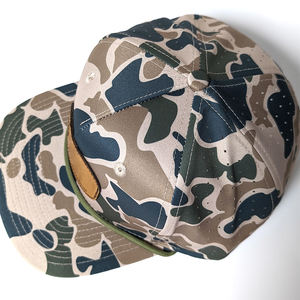 Sombrero de camuflaje de 5 paneles de alta calidad de poliéster personalizado OEM con ala plana de cuerda Gorras personalizadas no estructuradas Sombrero de luz de pluma de camuflaje - Product Image 2