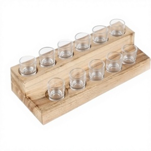 Support en bois rectangulaire de qualité supérieure pour verres, style rustique, à un seul niveau, idéal pour la décoration de cuisine, les événements de mariage et la présentation en restaurant - Product Image 1