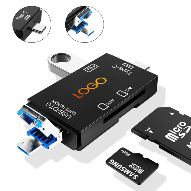 OTG Type C SD TF Card Reader 6 in 1 USB Micro USB Flash Drive Adapter 480MBPS High Speed Transfer Multifunctional Card Reader