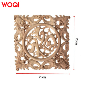 WOQI panneau floral sculpté en <span class=keywords><strong>bois</strong></span> massif Art décoration murale porte médaillon meubles faits à la main en <span class=keywords><strong>bois</strong></span> d'hévéa panneaux muraux carrés - Product Image 2