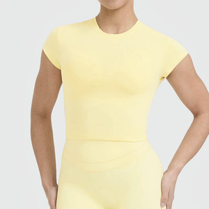 Top Corto de Yoga para Mujer, Sensación Ligera, Manga Corta, Logotipo Personalizado, Spandex Lavado, Talla Grande para <span class=keywords><strong>Chicas</strong></span>, para Primavera - Product Image 2