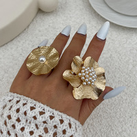 Bague en métal plissé en forme de fleur, style baroque, tendance Ins, pour femmes, transfrontalière Europe et Amérique