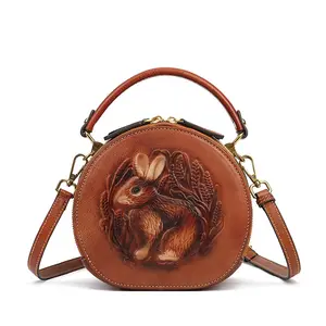 Ethnic Style Carved Effect Rabbit PU Women's Round Bags Retro Shoulder Bag Ladies Handbags